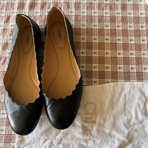 Chloe Lauren Scalloped Black Leather Women's Shoes
